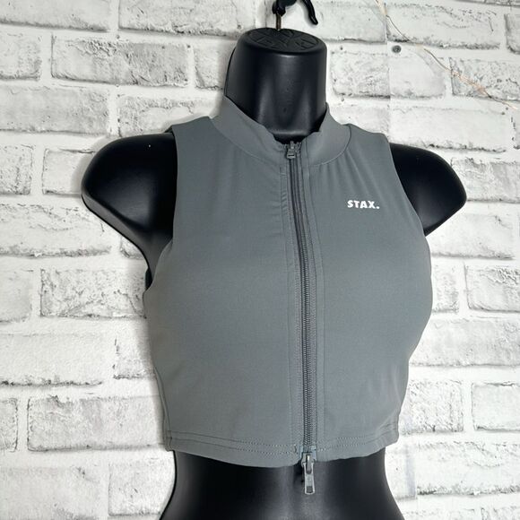 Women STAX Sports Bras & Crop Tops | Base Sleeveless Zip Tank Nandex Thyme Small - Picture 1 of 7